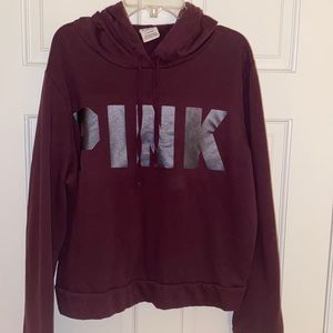 PINK Maroon hooded sweatshirt with black PINK logo
